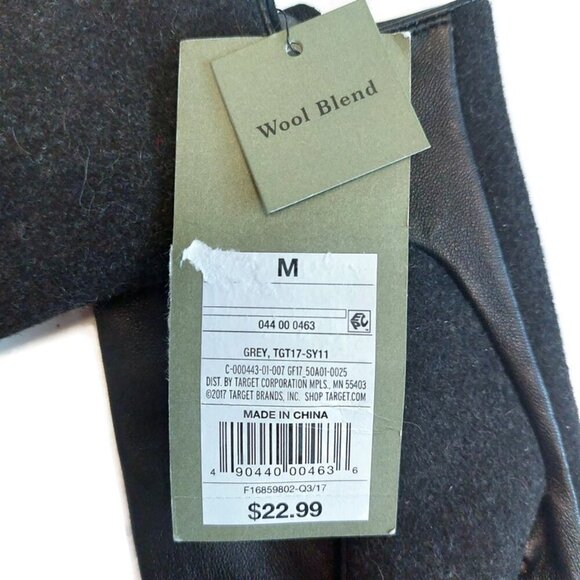 Goodfellow and Co Womens Size M Leather Wool Snap Close Winter Gloves Black Gray - Picture 3 of 4